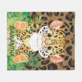 野生動物ヒョウベビー フリースブランケット (正面(横))