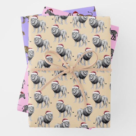 野生動物ヒョウ獅子ゼブラクリスマス ラッピングペーパーシート (インサイチュ)