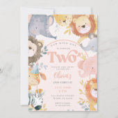 野生動物ピンクツーガールフォト誕生日 招待状 (正面)