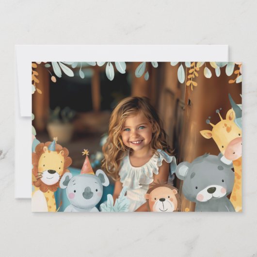 野生動物ピンクツーガールフォト誕生日 招待状 (裏面)