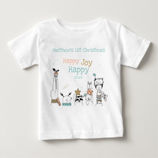 野生動物ベビー第1回クリスマスハッピージョイ ベビーTシャツ (正面)