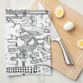 野生動物モダンおもしろい キッチンタオル (四つ折り)