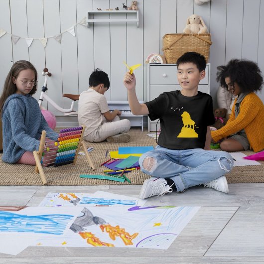 野生動物ライオン空を見て鳥キッズブラック Tシャツ