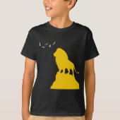 野生動物ライオン空を見て鳥キッズブラック Tシャツ (正面)