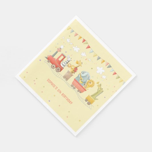 野生動物付き音楽列車子供の誕生日 スタンダードランチョンナプキン (角)