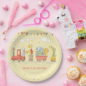 野生動物付き音楽列車子供の誕生日 ペーパープレート (パーティー)