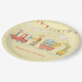 野生動物付き音楽列車子供の誕生日 ペーパープレート (アングル)