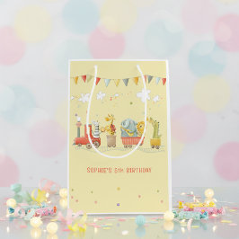 野生動物付き音楽列車子供の誕生日 ミディアムペーパーバッグ