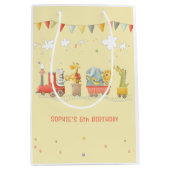 野生動物付き音楽列車子供の誕生日 ミディアムペーパーバッグ (正面)