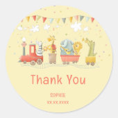 野生動物付き音楽列車子供の誕生日 ラウンドシール (正面)