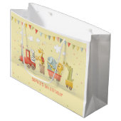 野生動物付き音楽列車子供の誕生日 ラージペーパーバッグ (正面アングル)