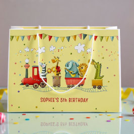 野生動物付き音楽列車子供の誕生日 ラージペーパーバッグ