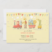 野生動物付き音楽列車子供の誕生日 招待状 (正面)