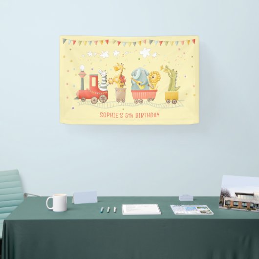 野生動物付き音楽列車子供の誕生日 横断幕 (トレードショー)