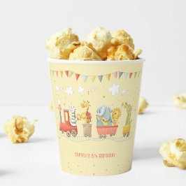 野生動物付き音楽列車子供の誕生日 紙コップ