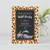 野生動物動物園誕生日オンエキゾチックなヒョウ印刷 招待状 (スタンド正面)