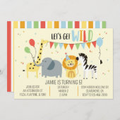 野生動物園パーティー動物誕生日招待状 招待状 (正面/裏面)