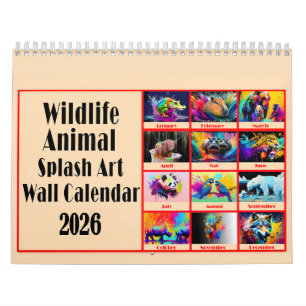 野生動物愛好家のカラースプラッシュアート 2026 カレンダー