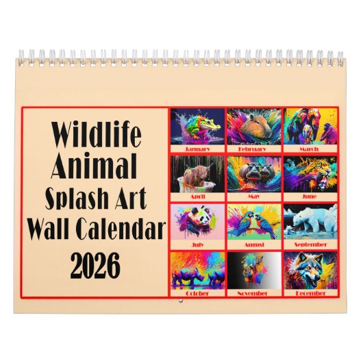 野生動物愛好家のカラースプラッシュアート 2026 カレンダー (カバー)