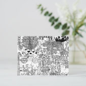 野生動物白黒イラストレーションはがき ポストカード (スタンド正面)