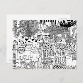 野生動物白黒イラストレーションはがき ポストカード (正面/裏面)