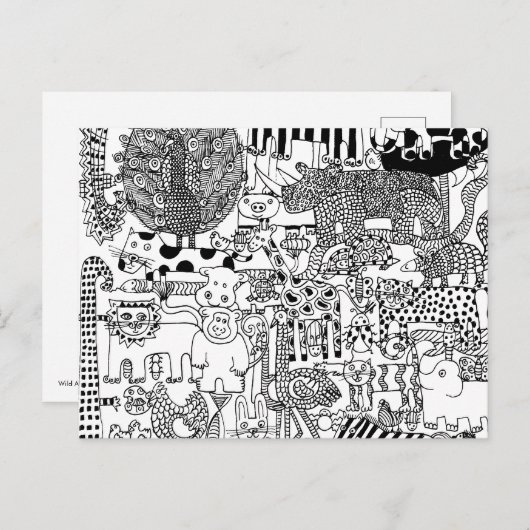 野生動物白黒イラストレーションはがき ポストカード (正面/裏面)