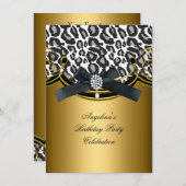 野生動物白黒金ゴールド誕生日パーティー 招待状 (正面/裏面)