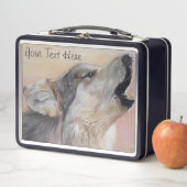 野生動物絵画のハウリングをする灰色オオカミの現実主義者 メタルランチボックス (インサイチュ)