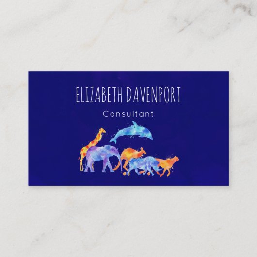 野生動物群カラフル水色 名刺 (正面)