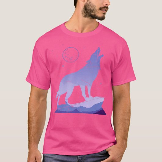 野生動物野生動物満月ハウリングオオカミ Tシャツ (正面)