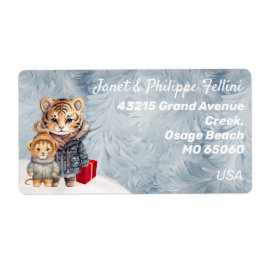 野生動物霜の降りた冬の贈り物フェスティバルカスタム ラベル