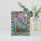 野生動物7月4日の花火、かわいいおもしろい シーズンポストカード (スタンド正面)