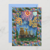 野生動物7月4日の花火、かわいいおもしろい シーズンポストカード (正面/裏面)