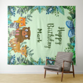 野生動物 木の森 フォレスト 緑の背景 タペストリー (インサイチュ(横))