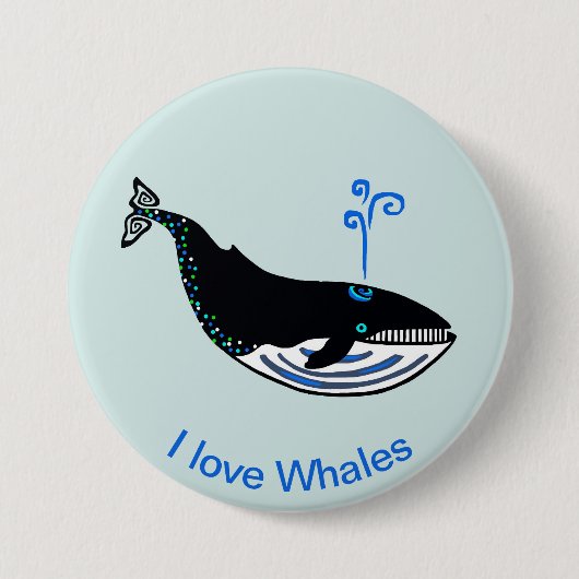 野生動物 – 私はクジラが大好き – 海洋生物 – 缶バッジ (正面)