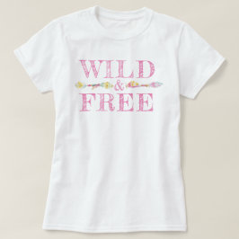 野生及び自由な羽およびビーズのbohoのスローガンのティー tシャツ