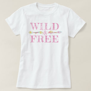 野生及び自由な羽およびビーズのbohoのスローガンのティー tシャツ