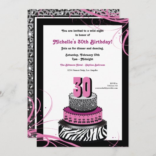 野生夜お誕生日ケーキの招待状 招待状 (正面/裏面)