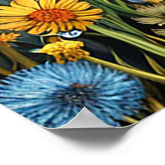 野生威厳のあるの花の中の黒い鮮やかサギ ポスター (角)