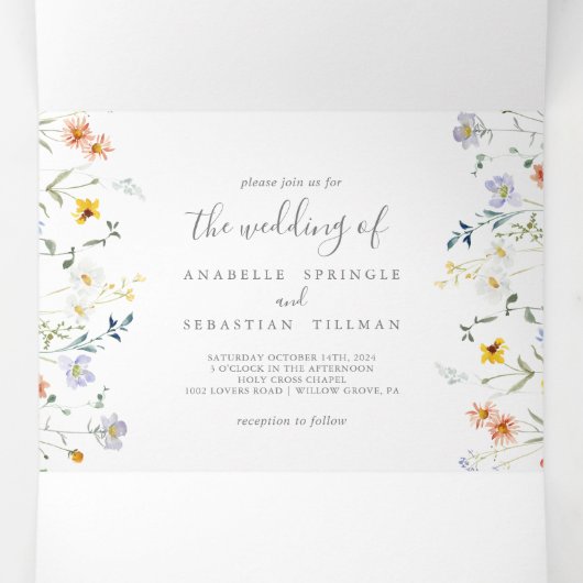 野生数々の色フローラ結婚の 三つ折り招待状 (内部中)