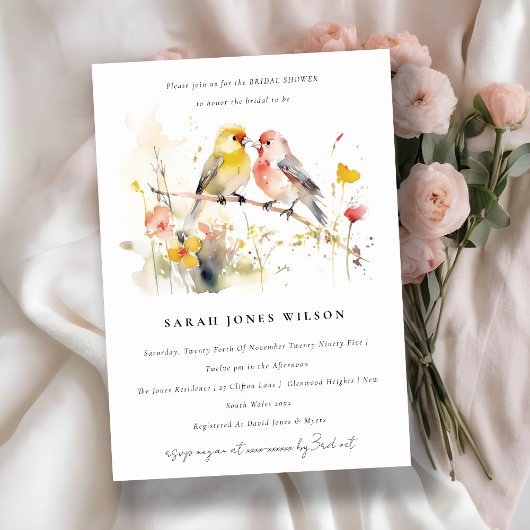 野生植物水色ラブバードブライダルシャワー 招待状