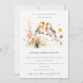 野生植物水色ラブバードブライダルシャワー 招待状 (正面)