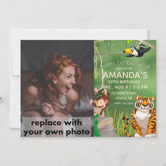 野生生まれの誕生日ジャングル動物になる写真 招待状 (正面)