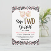 野生生まれヒョウ印刷ピンク金ゴールド誕生日 招待状 (スタンド正面)