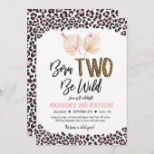 野生生まれヒョウ印刷ピンク金ゴールド誕生日 招待状 (正面/裏面)