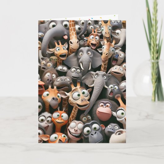 野生生物おもしろい群誕生日 カード (正面)