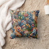 野生生物とフローラの魅惑された森のタペストリー クッション (ブランケット)