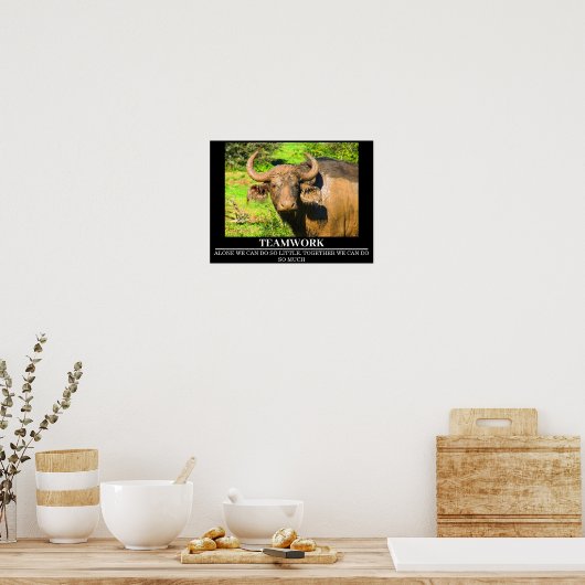 野生生物のやる気を起こさせるポスター水牛チームワーク ポスター (キッチン)