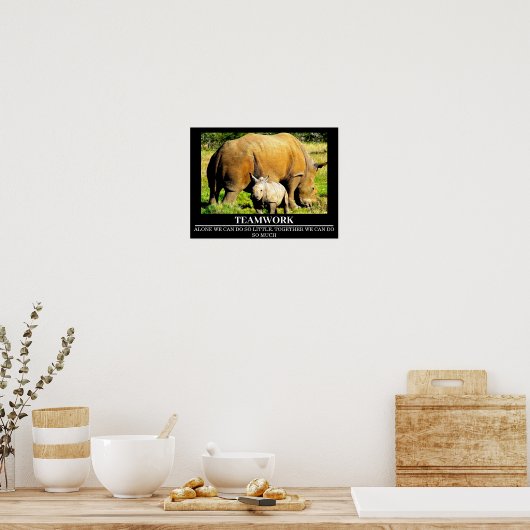野生生物のやる気を起こさせるポスターRhinos Teamwork ポスター (キッチン)