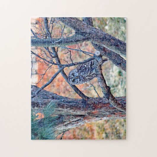 野生生物のバードフクロウの木の写真 ジグソーパズル (縦)